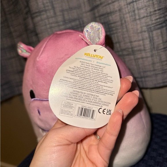 Squishmallows NWT Valentines Day Gift 2023 H Hugh Hippo 8” Pink Hearts - Picture 4 of 5